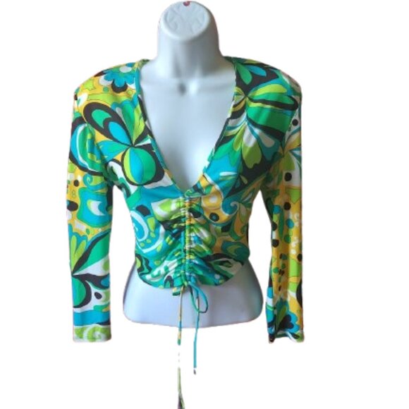 ZARA Long Sleeve Printed Faux Wrap Stretch Top Size Small NEW NWT - Picture 2 of 5